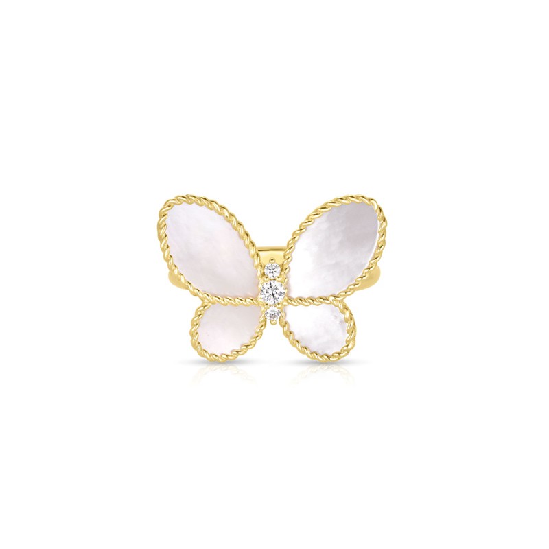 18K Yellow Gold Jasmine Diamond & Mother of Pearl Butterfly Ring