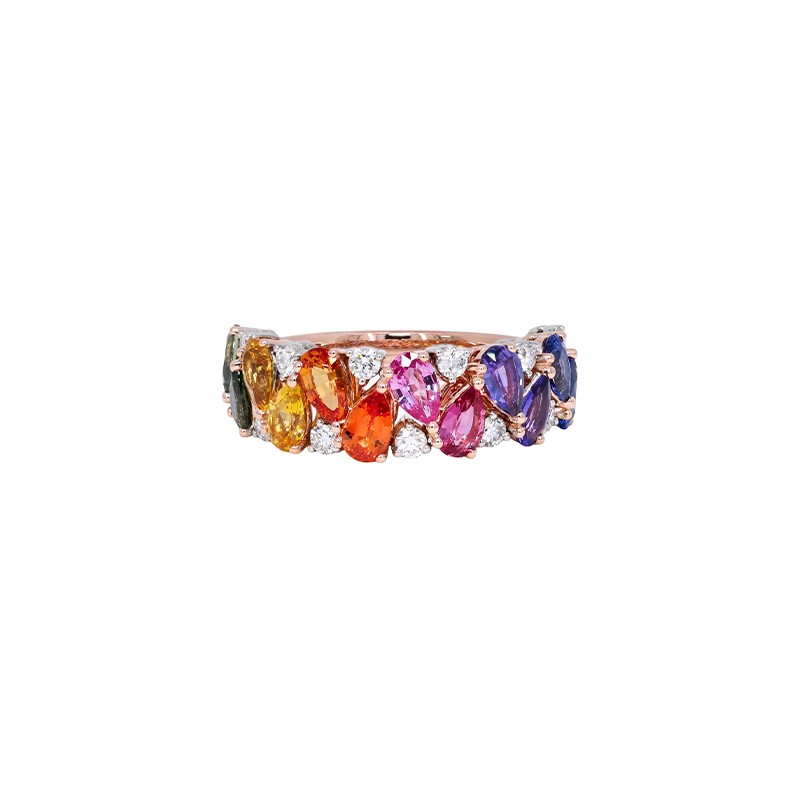 Rose Gold Rainbow Sapphire & Diamond Ring