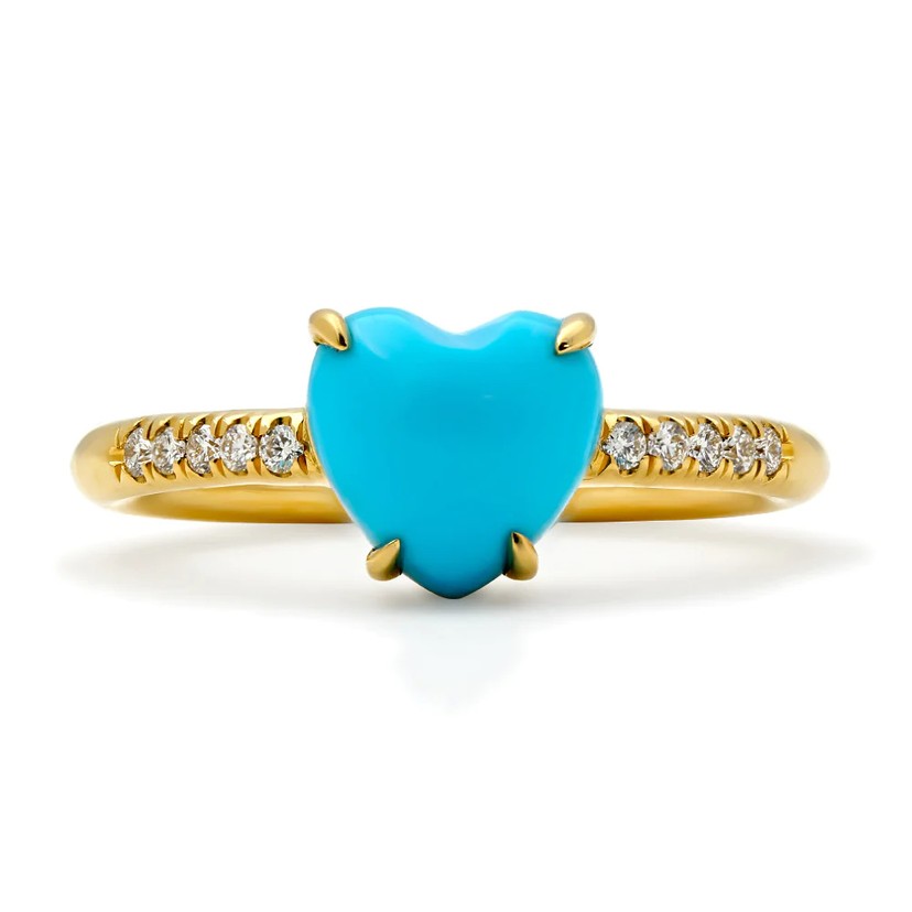  18k Yellow Gold Puffed Heart Solitaire Ring