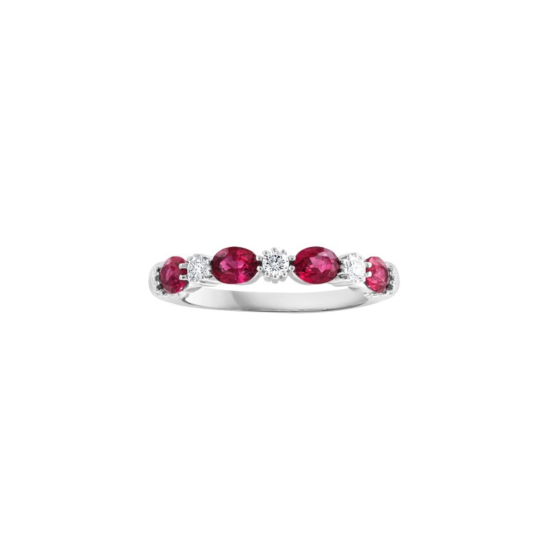 14K White Gold Diamond and Ruby Alternating Band