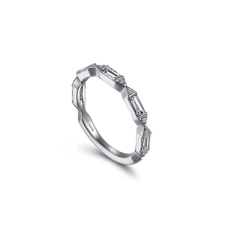 14K White Gold Channel Set Baguette and Round Diamond Anniversary Band