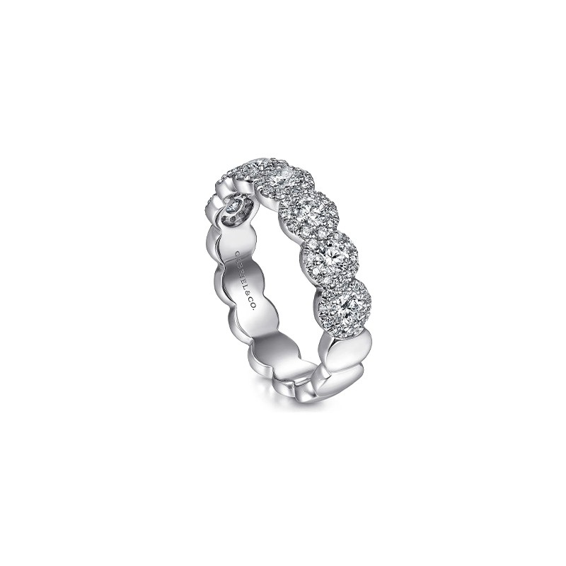 14K White Gold Round Diamond Halo Anniversary Band