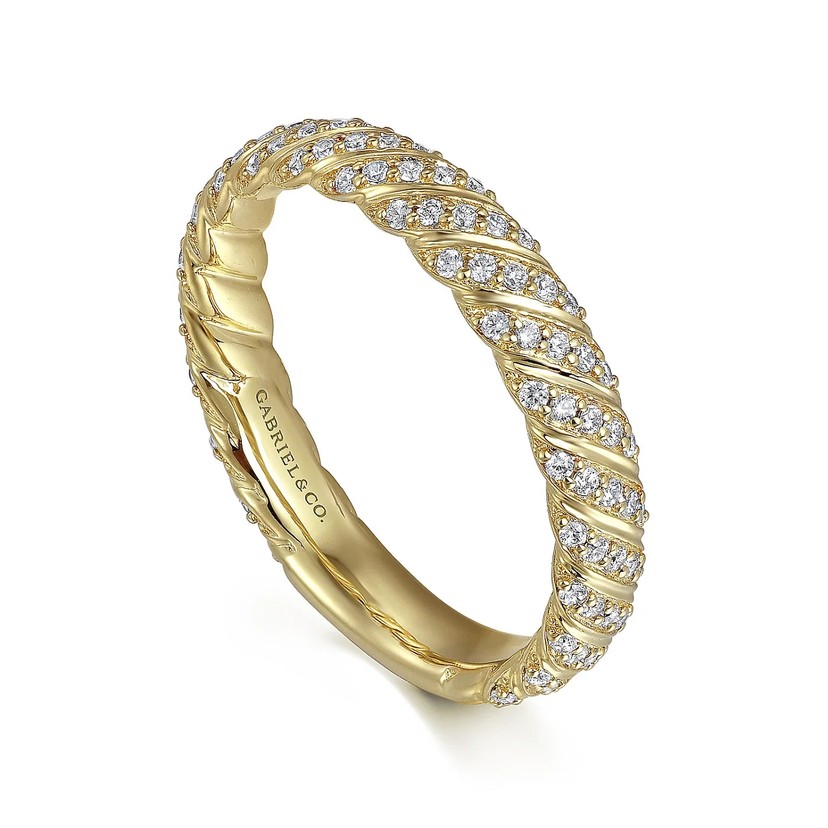 14K Yellow Gold Diamond Rope Stackable Ring
