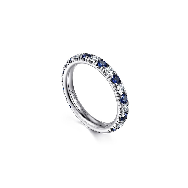 14K White Gold Sapphire and Diamond Stackable Band