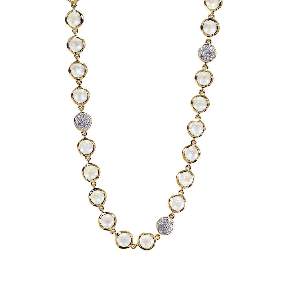 18k Yellow Gold Moonstone Diamond Necklace