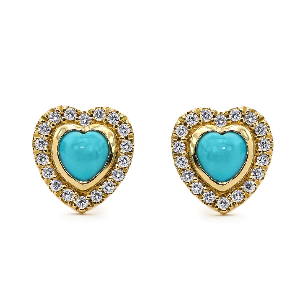 18k White Gold Turquoise Diamond Heart Earrings