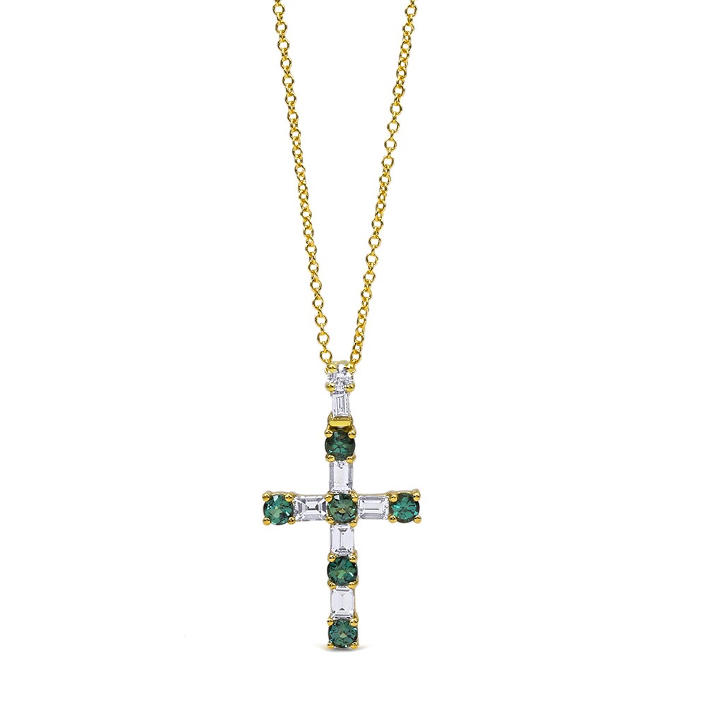 18k Yellow Gold Alexandrite Diamond Cross Necklace