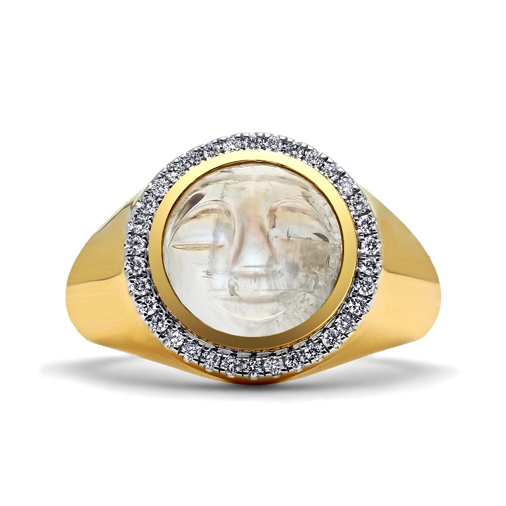 18k Yellow Gold Moonstone Diamond Ring