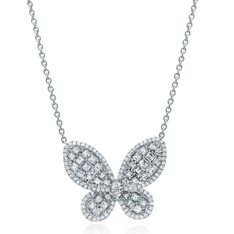 18k White Gold Large Diamond Butterfly Necklace