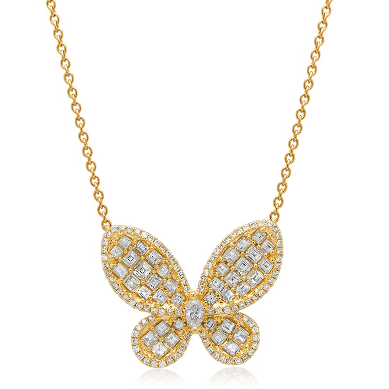 18k Yellow Gold Large Diamond Butterfly Necklace
