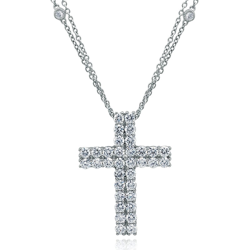 18k White Gold Diamond Cross Necklace