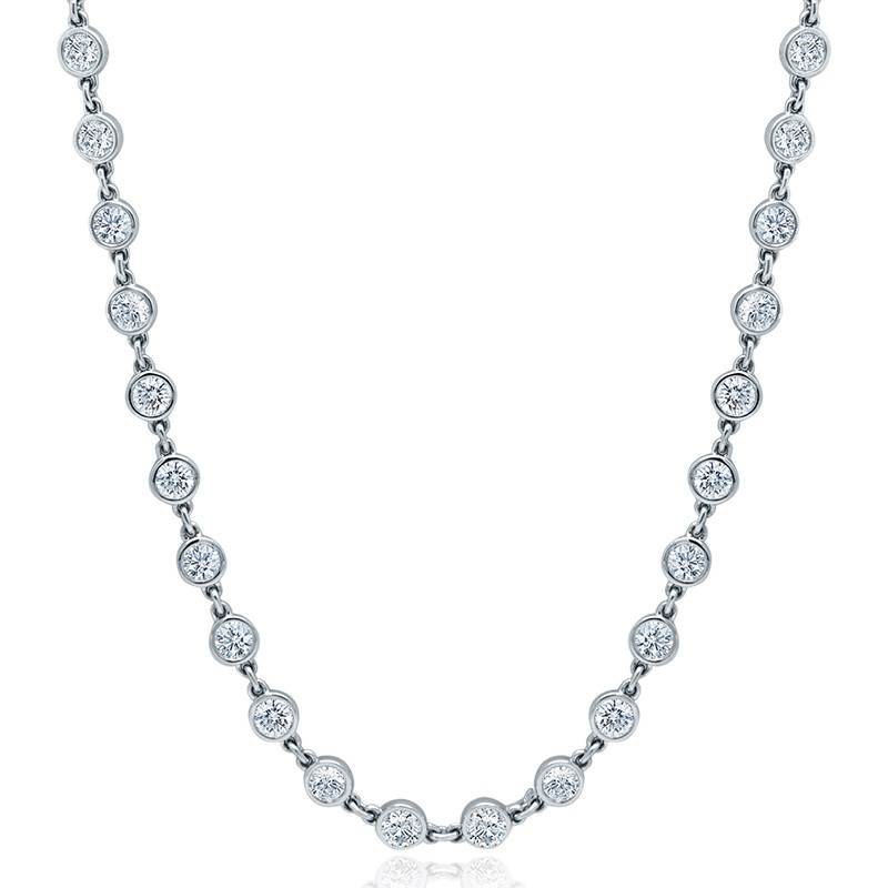 18k White Gold Bezel Diamond By the Yard Necklace