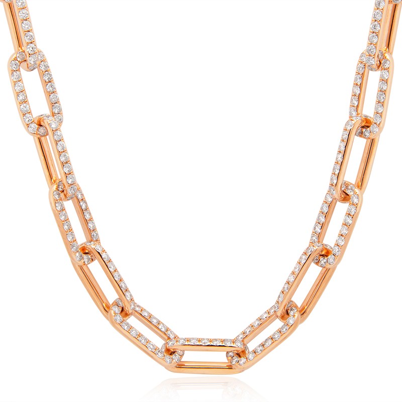 18k Rose Gold Pave Diamond Oval Link Necklace