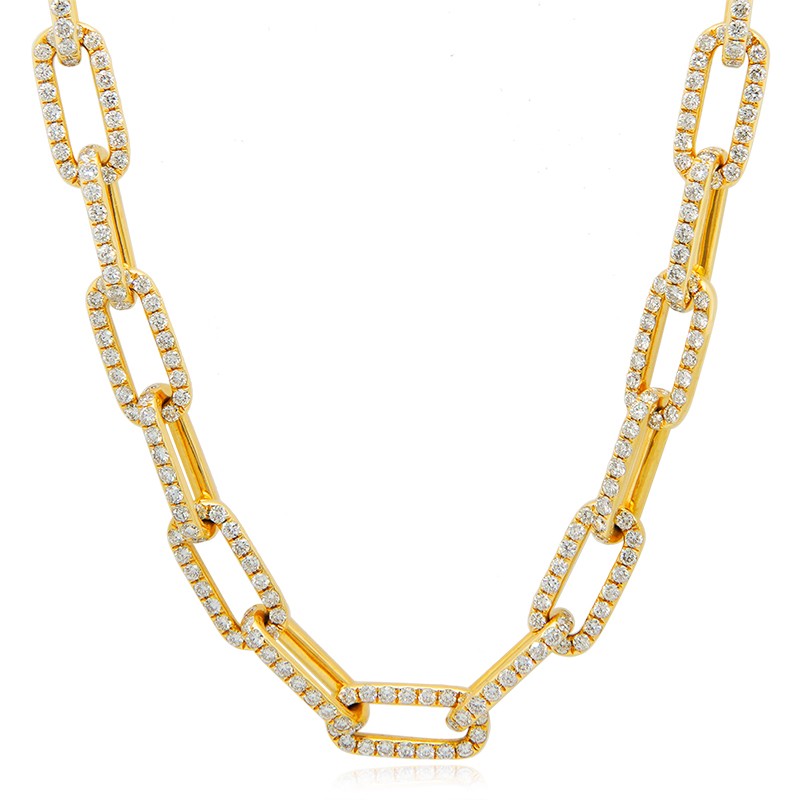 18k Yellow Gold Pave Oval Link Necklace