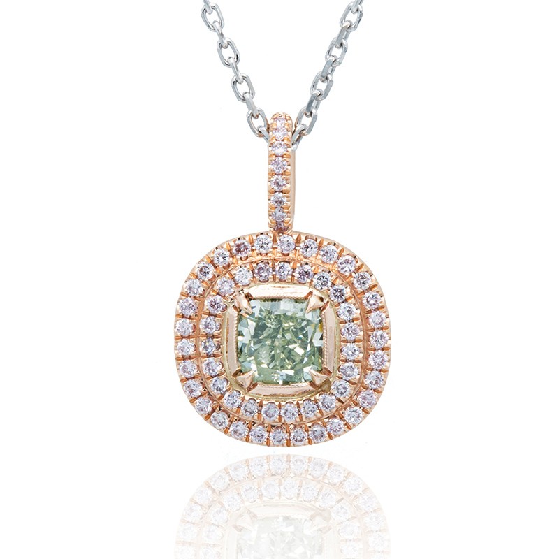 Green & Pink Diamond Frame Necklace