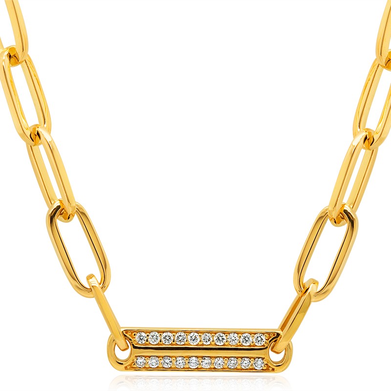 18k Yellow Gold Diamond Link Paperclip Chain Necklace