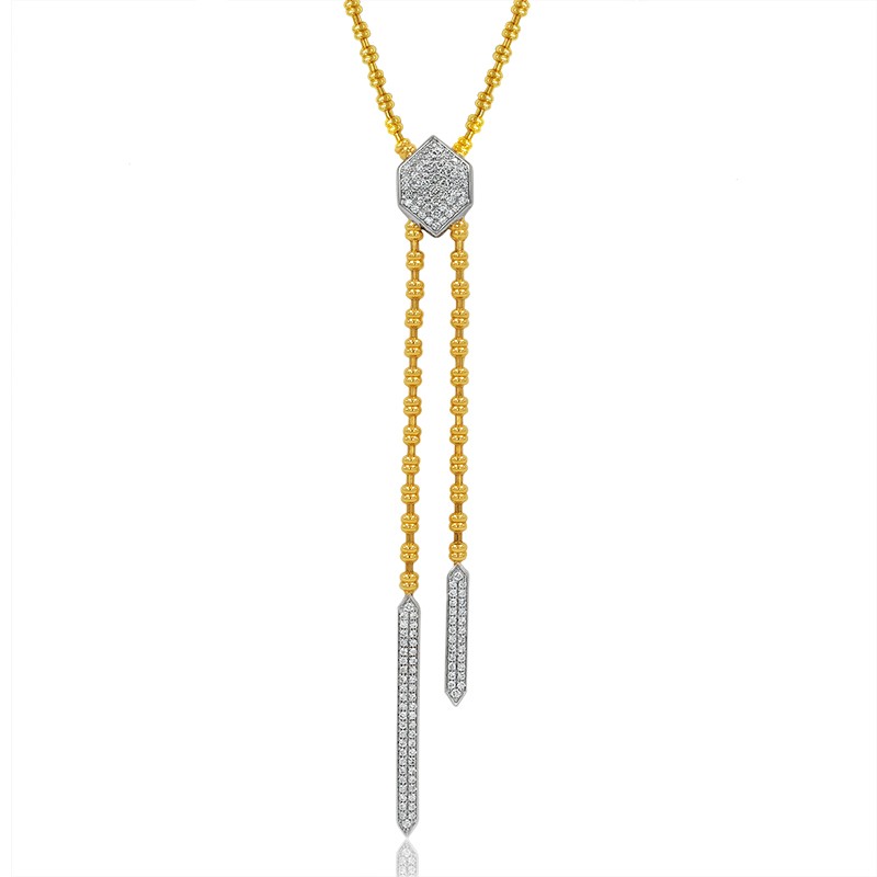 18k Two Tone Drop Beaded Necklace