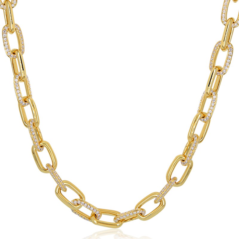 18k Yellow Gold Diamond Paperclip Link Necklace