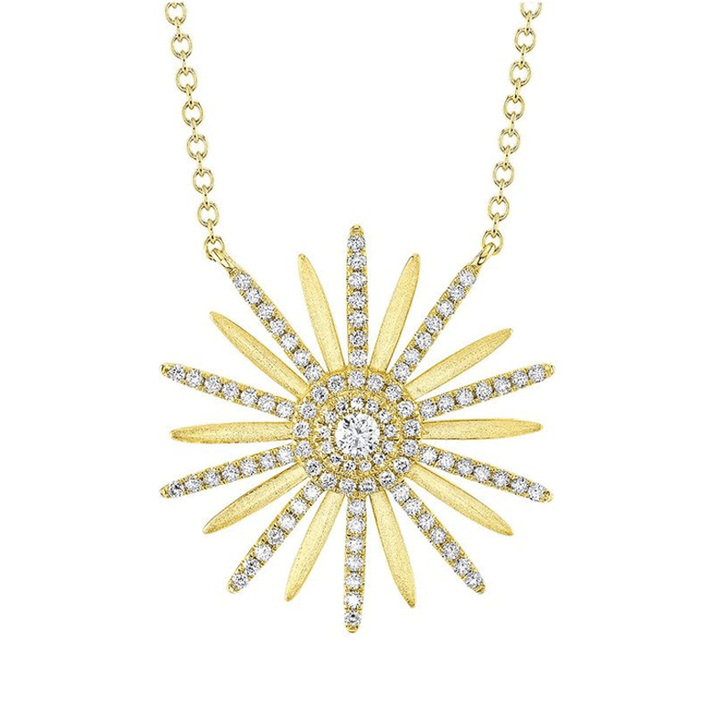 14k Yellow Gold Diamond Flower Necklace