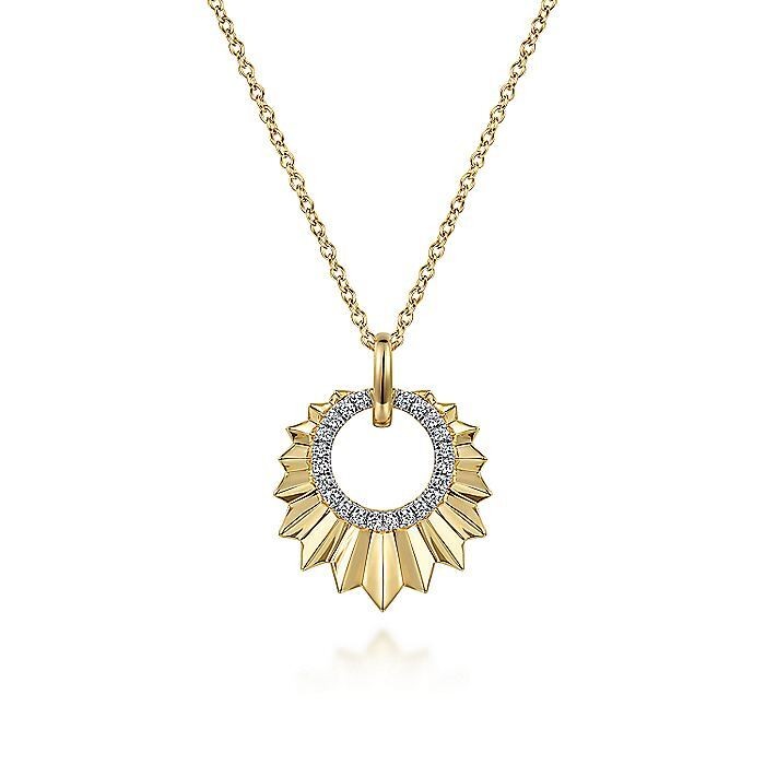 14K Yellow Gold Diamond Leaf Shape Pendant Necklace