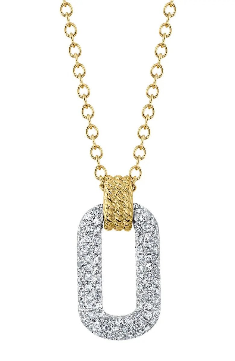 14K Two Tone Diamond Pendant Necklace