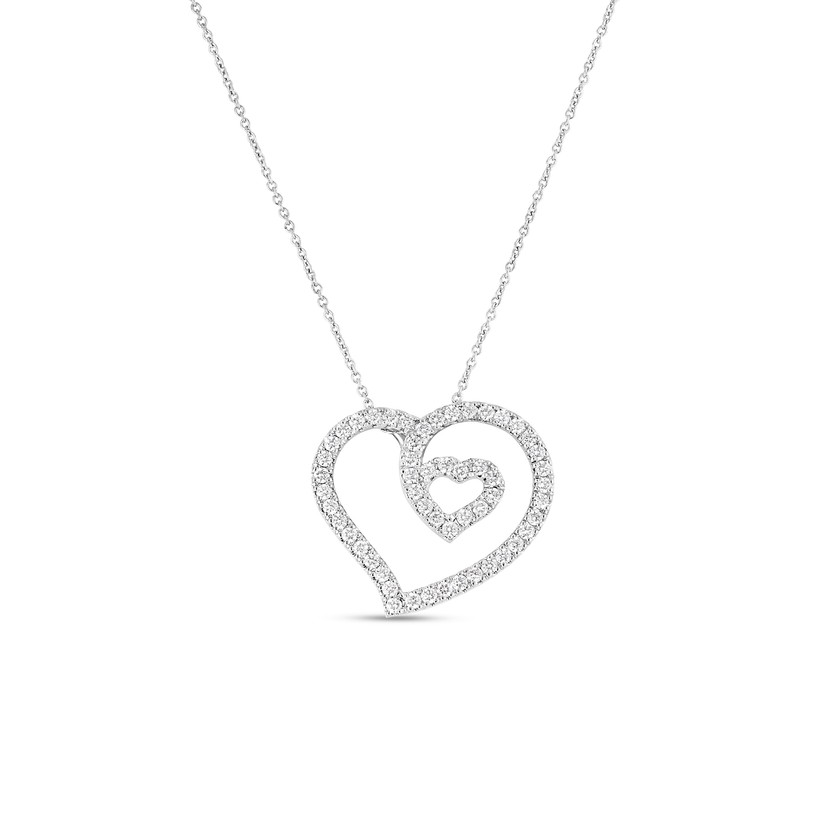 18k White Gold Diamond Double Heart Necklace