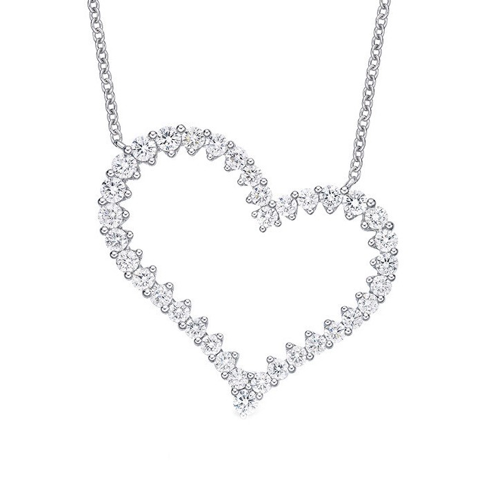 18K White Gold Diamond Offset Heart Necklace