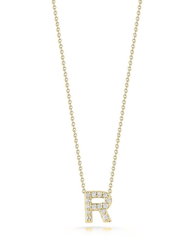 18K Yellow Gold Tiny Treasures Diamond Love Letter "R" Necklace