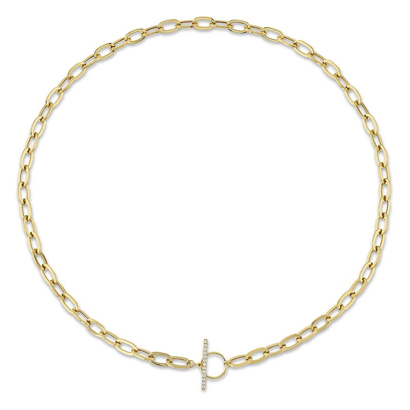 14K Yellow Gold Diamond Paper Clip Link Necklace