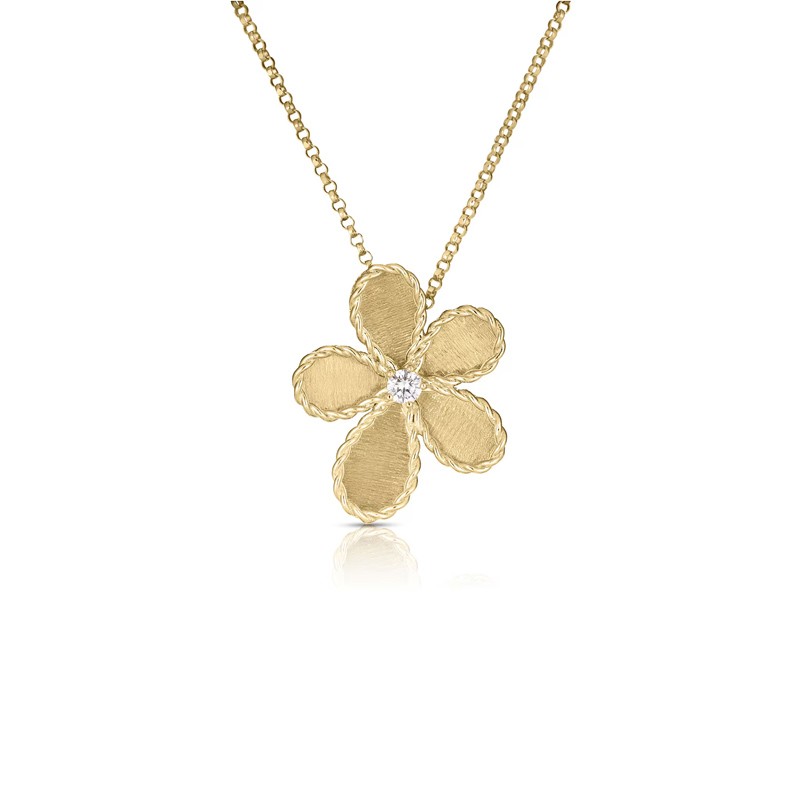 18K Yellow Gold Jasmine Diamond & Satin Finish Flower Necklace