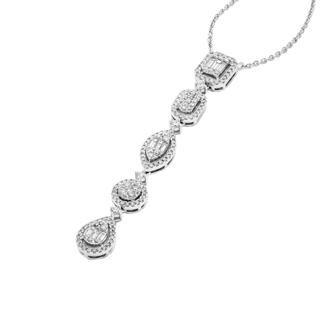 14K White Gold Multi Shape Diamond Drop Necklace