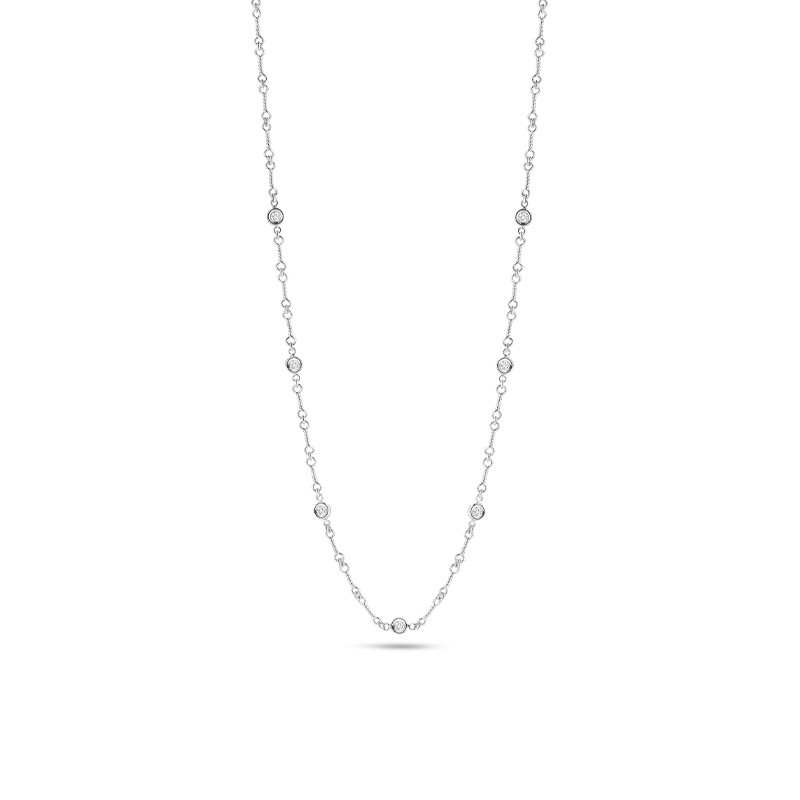 18K White Gold Diamonds by the Inch 7 Station Dogbone Necklace