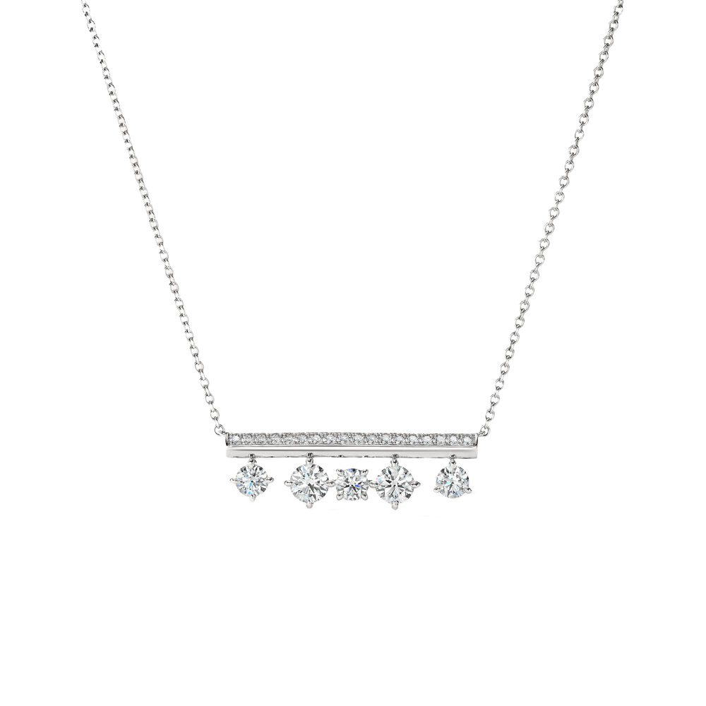 18K White Gold Barre Floating Diamond Pavé Pendant Necklace