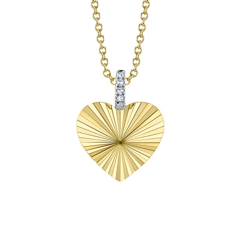 Yellow Gold Diamond Ribbed Heart Necklace