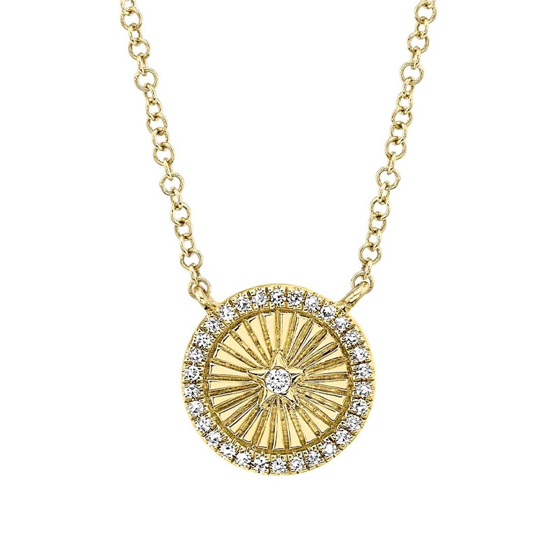 Yellow Gold Diamond Star Circle Necklace