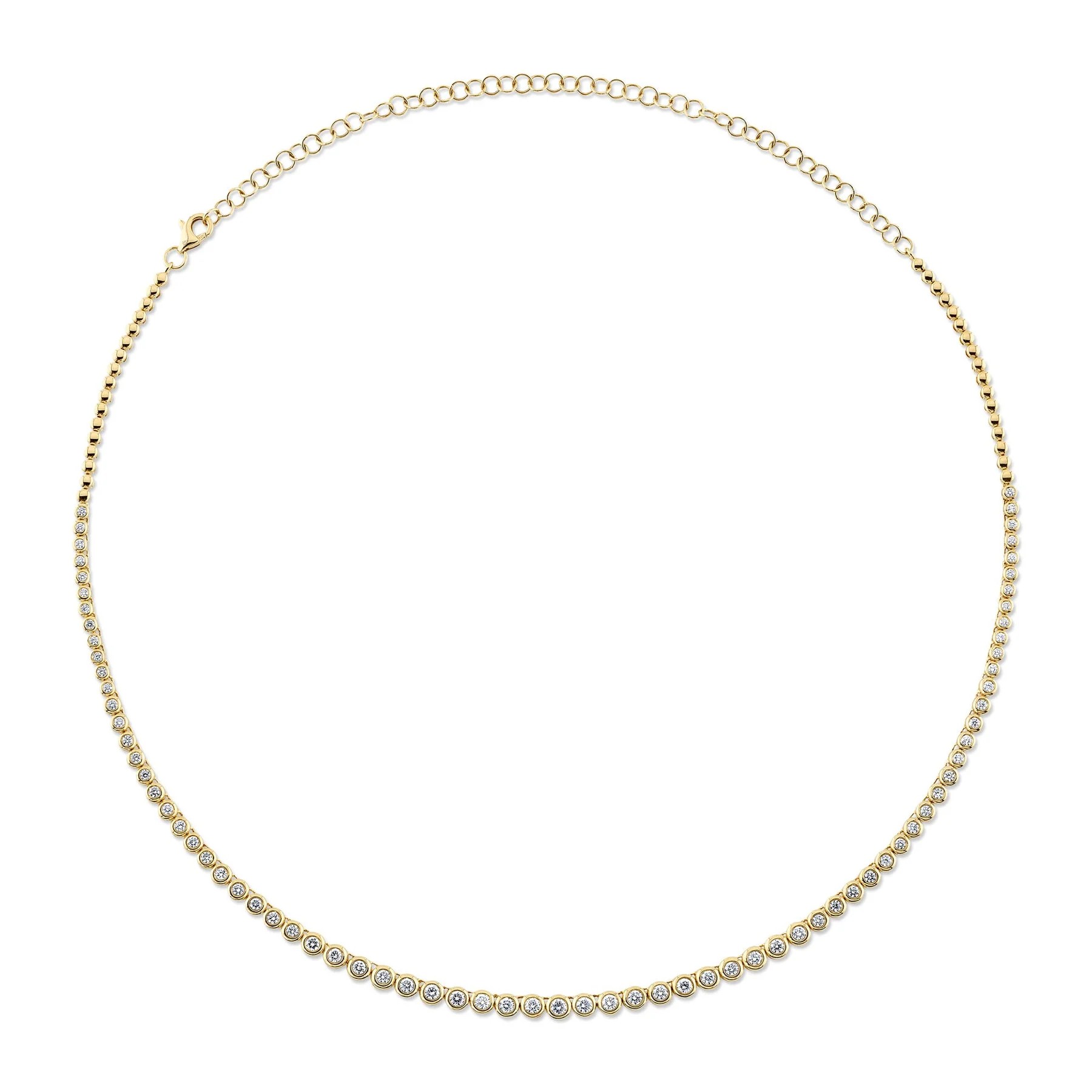 14K Yellow Gold Diamond Bezel Tennis Necklace