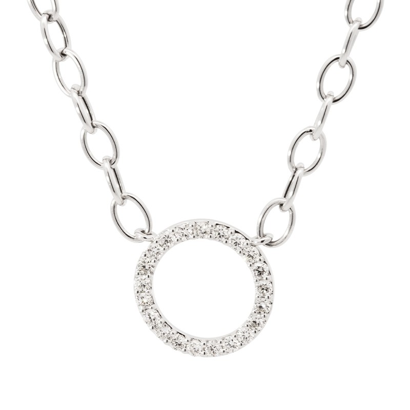 14K White Gold Diamond Open Circle Necklace
