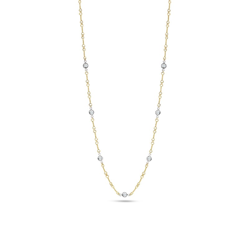 18K Two-Tone Gold Diamonds by the Inch 7 Station Dogbone Necklace