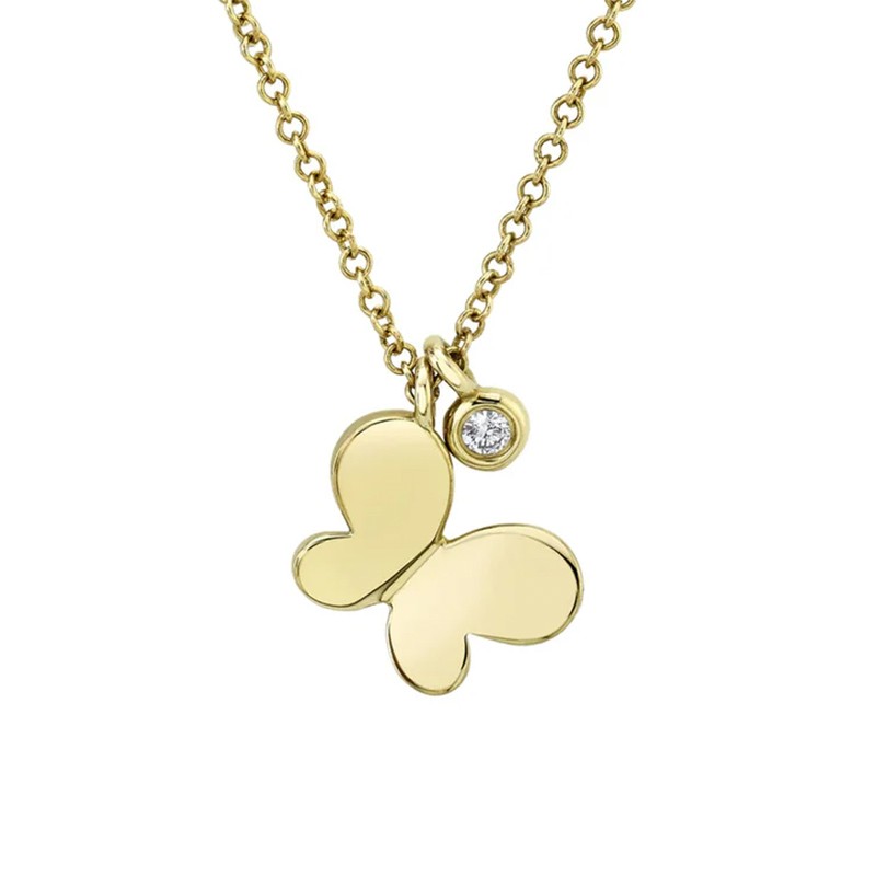 Yellow Gold Diamond Butterfly Necklace