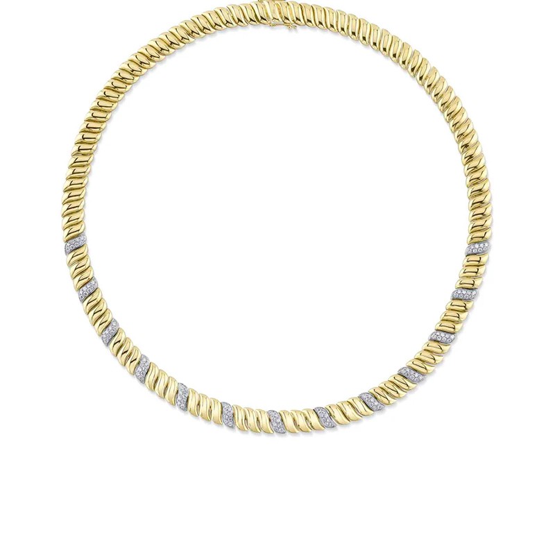 Yellow Gold Diamond Ribbed Necklace