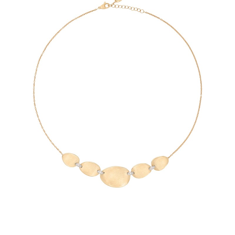 18K Yellow Gold Petal Halfsie Necklace with Diamonds