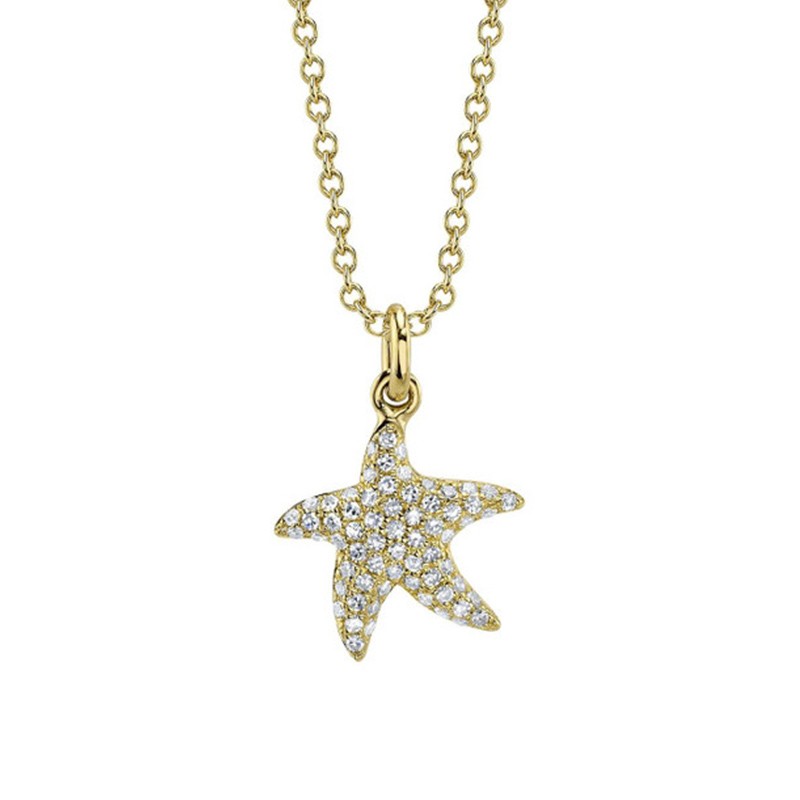 Yellow Gold Diamond Starfish Necklace