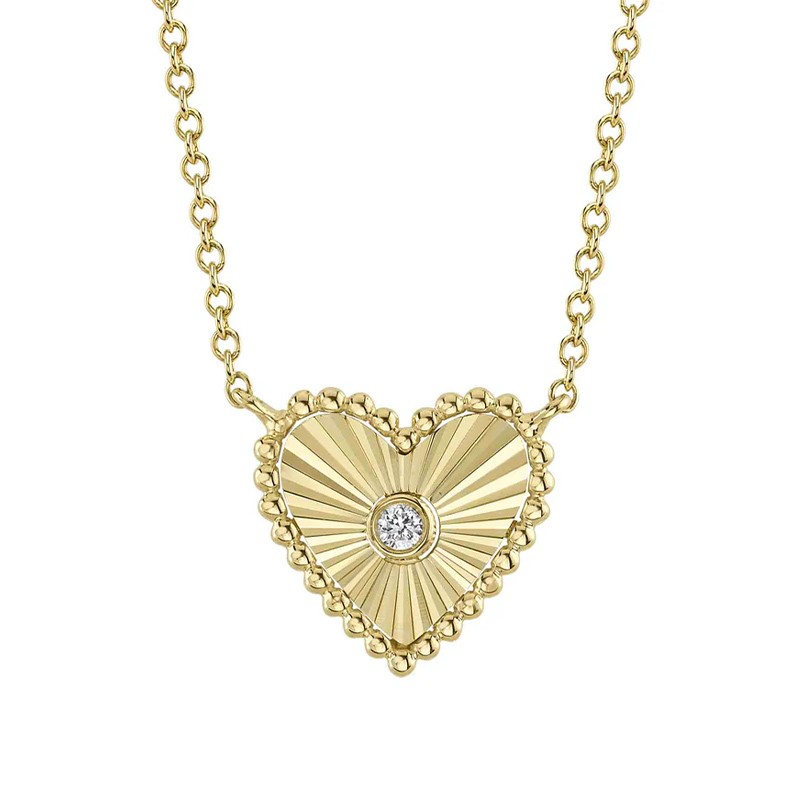 Yellow Gold Diamond Ribbed Heart Necklace