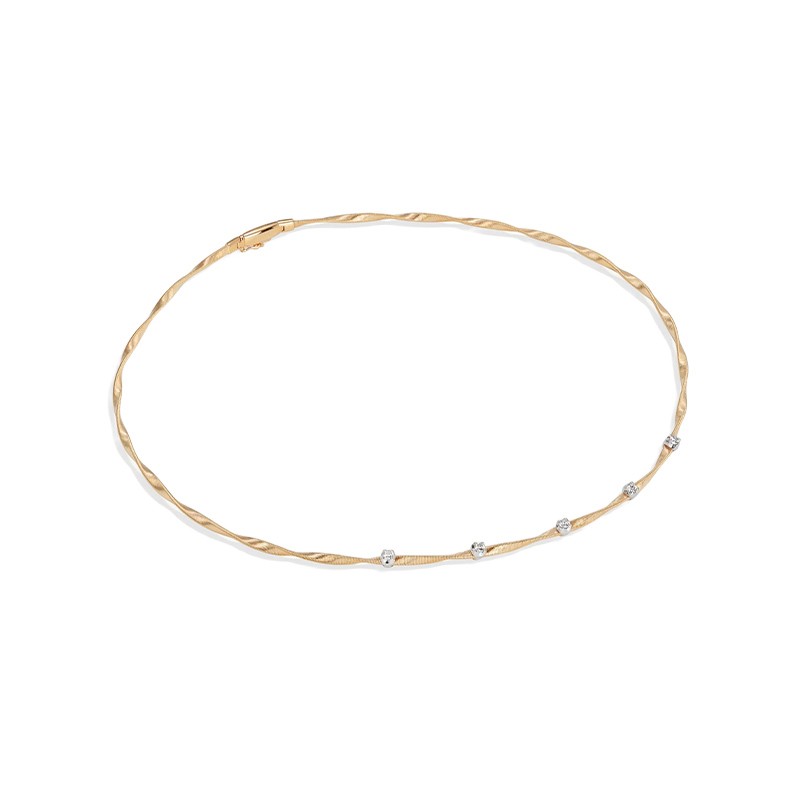 18K Yellow Gold Coil Necklace with Diamond Stations, 16"