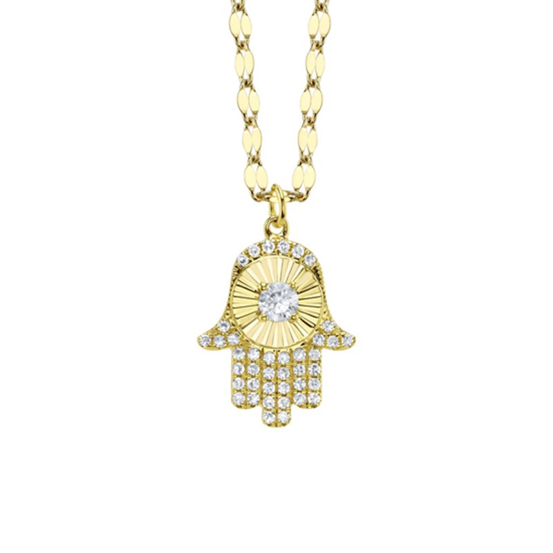 Yellow Gold Diamond Hamsa Necklace