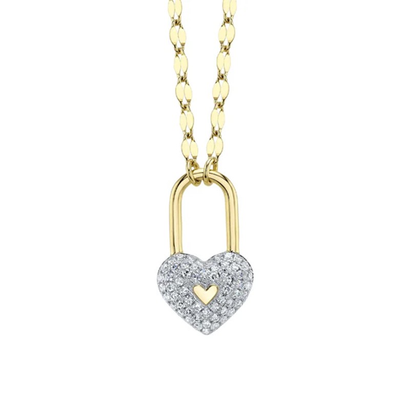 Yellow Gold Diamond Heart Lock Necklace