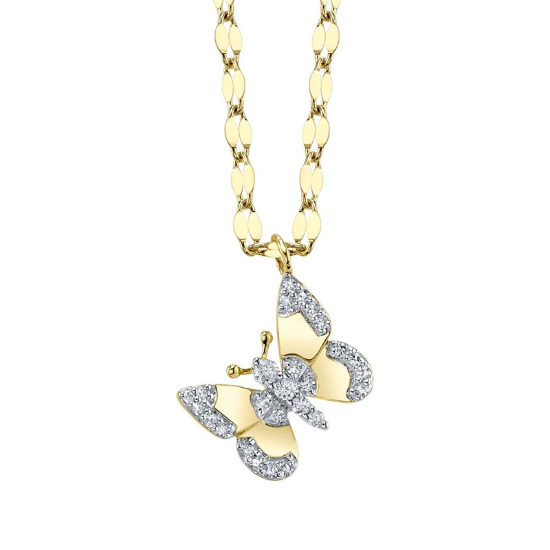Yellow Gold Diamond Butterfly Necklace
