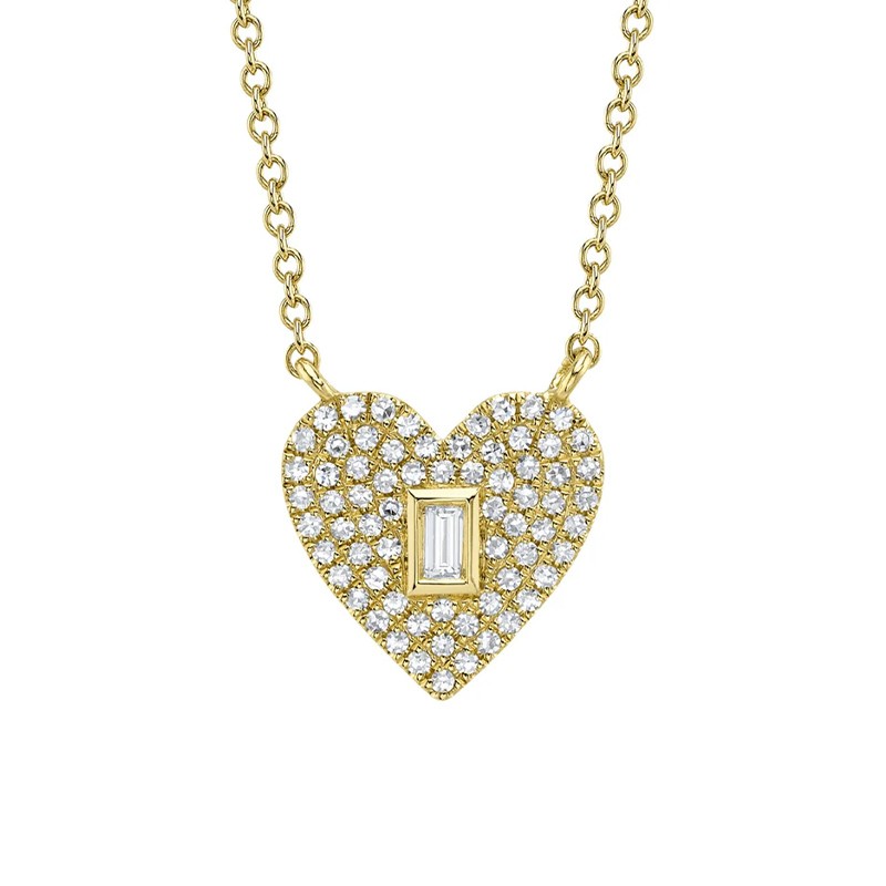 Yellow Gold Baguette Diamond Heart Necklace