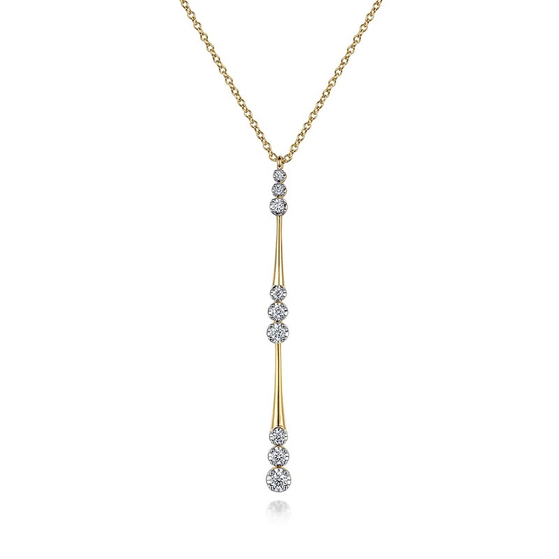 14K Yellow Gold Diamond Drop Pendant Necklace