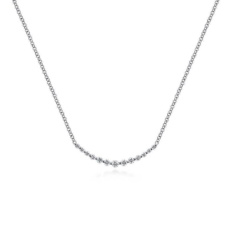 14K White Gold Diamond Curved Bar Necklace